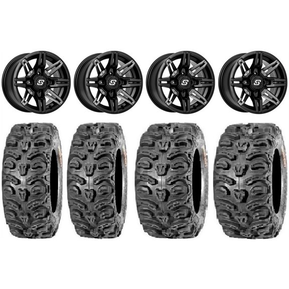 Sedona Rukus 14" Wheels Black +30mm 28" Bear Claw HTR Tires Sportsman RZR Ranger