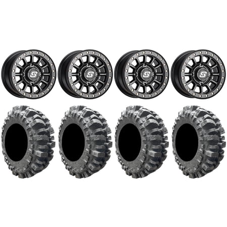 Sedona Sano Bdlk 14" Wheels Bk +30mm 30" Bogger Tires Sportsman RZR Ranger