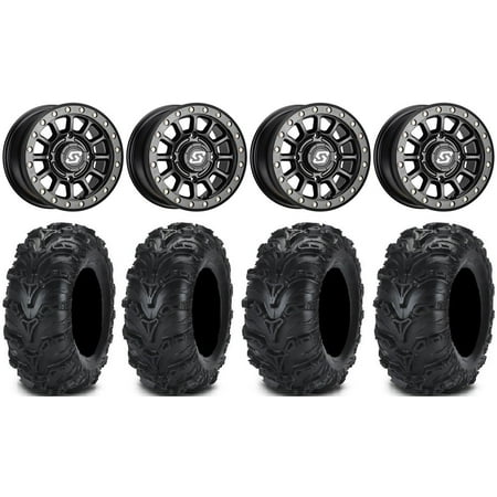 Sedona Sano Bdlk 14" Wheels Bk +30mm 30" Mud Lite II Tires Kawasaki Mule Pro FXT
