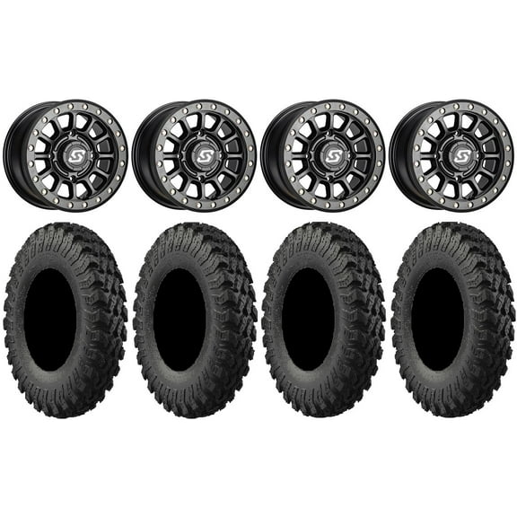 Sedona Sano Bdlk 15x6 Wheels Bk 28" MotoRally Tires Kawasaki Mule Pro FXT