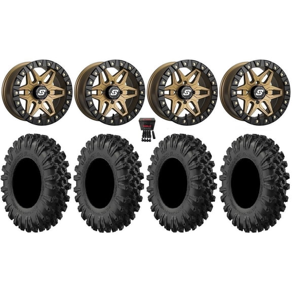 Sedona Split 6 14" Wheels Br +30mm 28" MotoRavage XLTires Kawasaki Mule Pro FXT