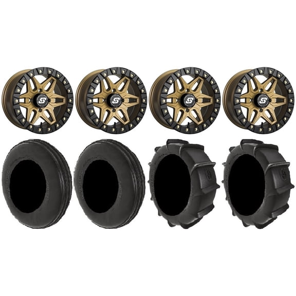 Sedona Split 6 Bdlk 14" Wheels Br 28" Dune Tires Yamaha Viking Wolverine YXZ1000R CFMoto ZForce 950 UForce 1000