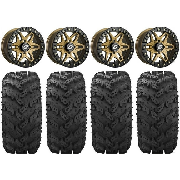 Sedona Split 6 Bdlk 14" Wheels Br 28" Reptile Tires Yamaha Viking Wolverine YXZ1000R CFMoto ZForce 950 UForce 1000