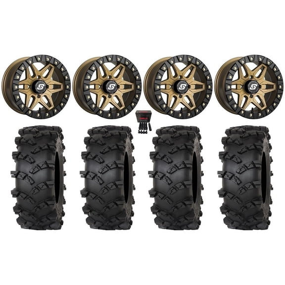 Sedona Split 6 Bdlk 15" Wheels Br 35" Outlaw M/T Tires Can-Am Commander Maverick Renegade Outlander Defender