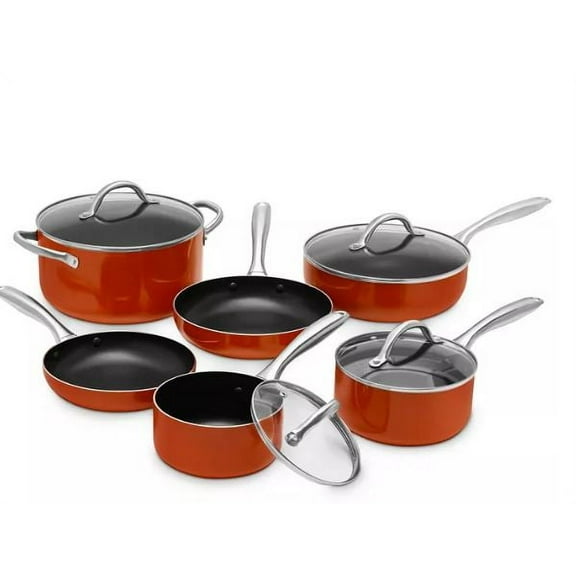 Sedona Two Layer Nonstick 10-Piece Cookware Set with Tempered Glass Lids, Red