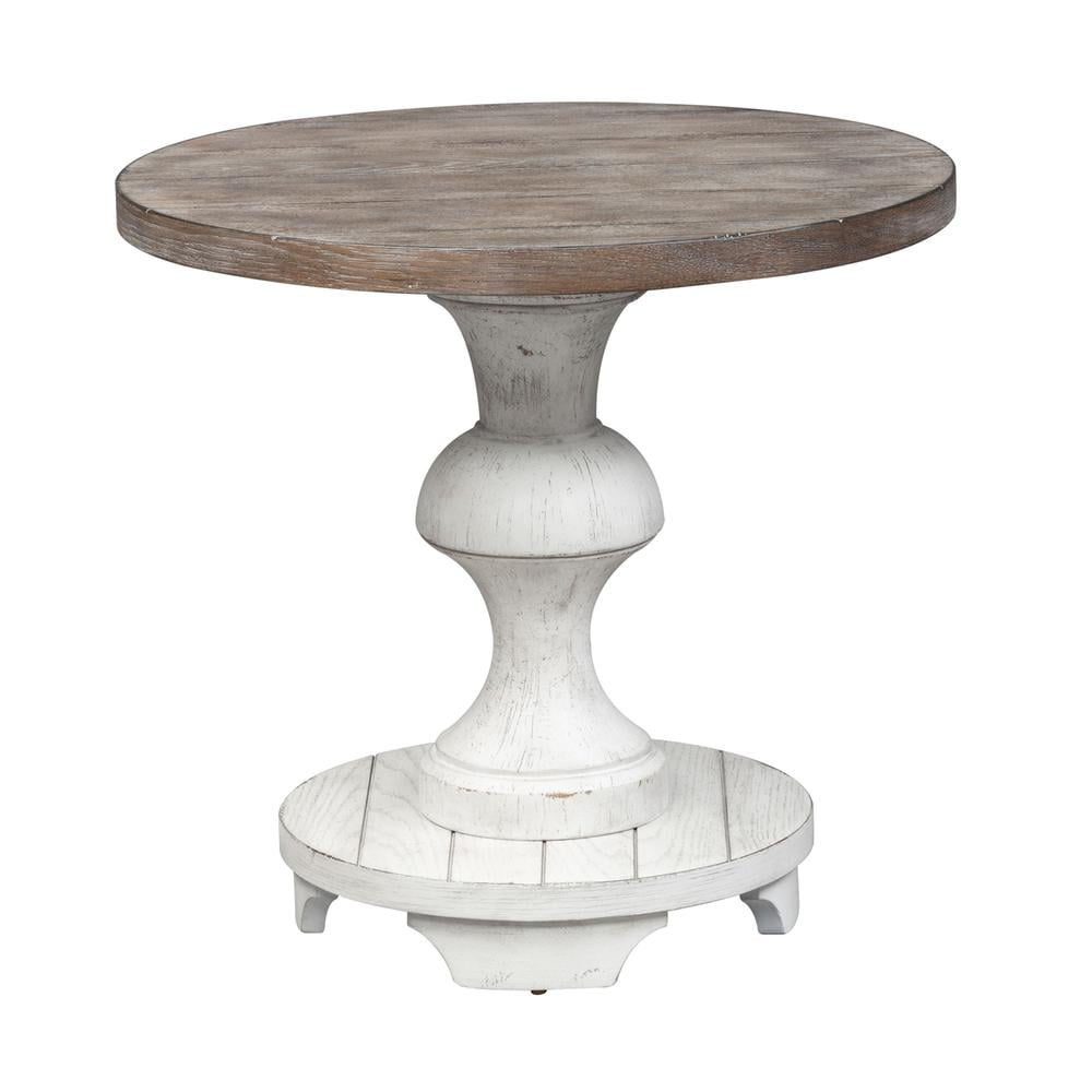 Traditional Round Brown Oak End Table