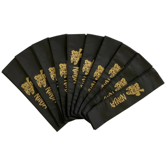 Sedroc Black Ninja Headbands with Gold Design for Kids and Adults - 10 Pack