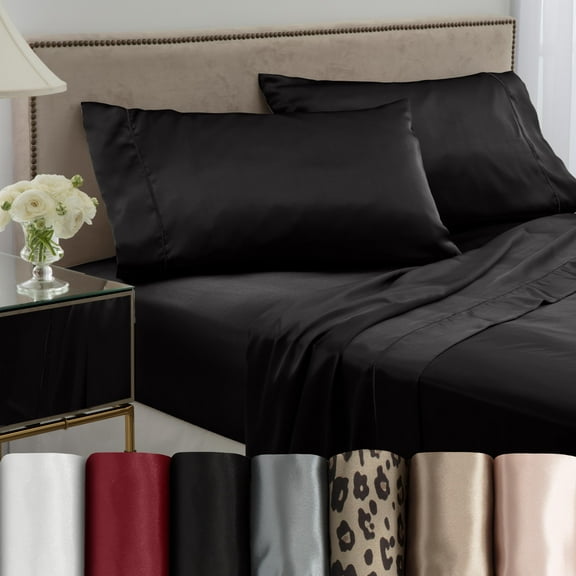 Seduction Satin Solid King Black Pillowcase Pair