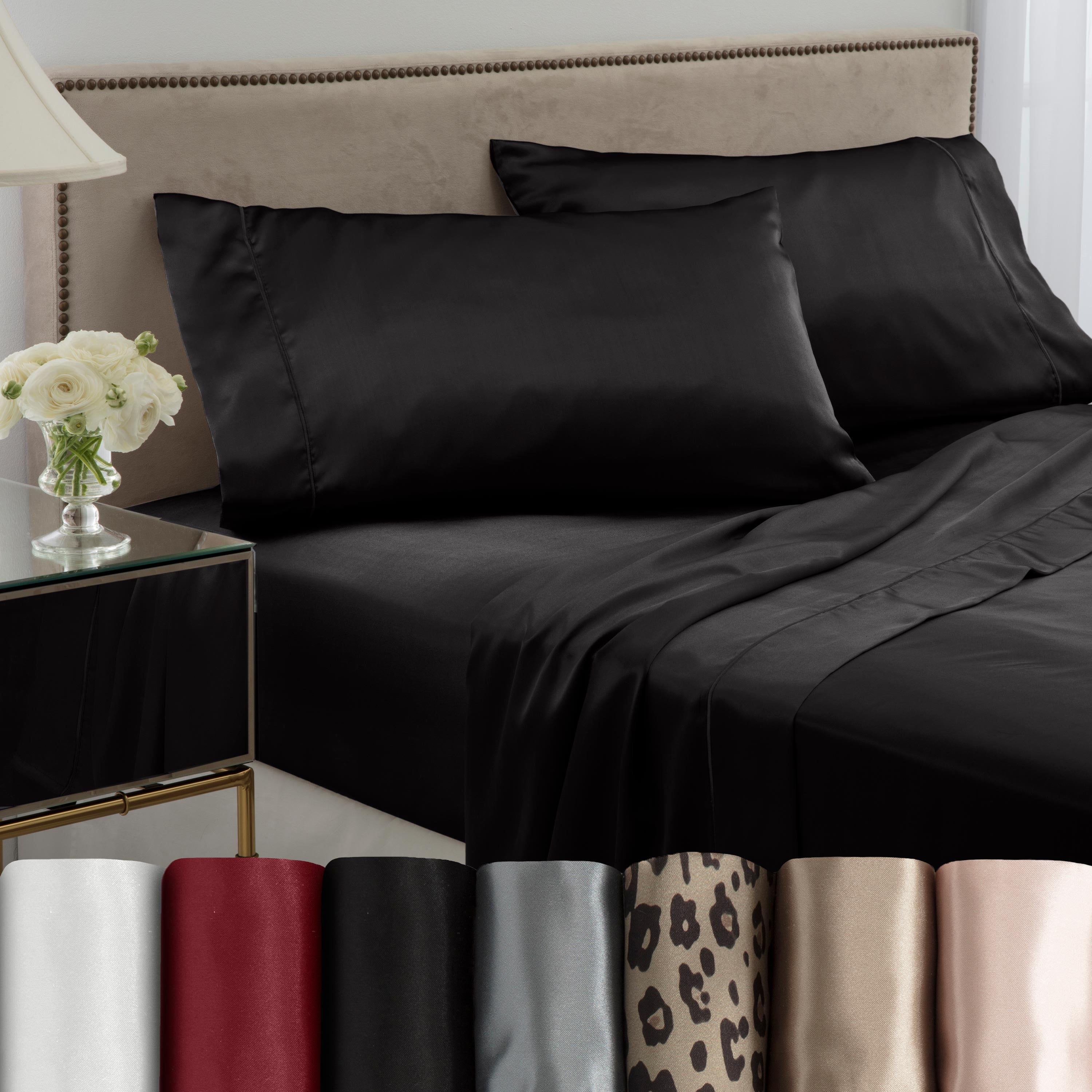 Seduction Satin Solid Standard Black Pillowcase Pair