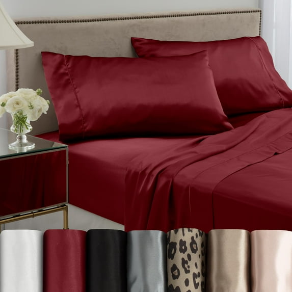 Seduction Satin Solid and Patterned Sheet Set Collection, Merlot, King Pillowcase