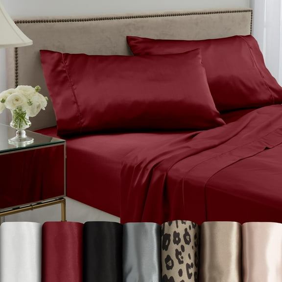 Martex Elegance 4-Piece Queen Satin Sheet Set | Silky Smooth | Great for Hair & Skin | Red