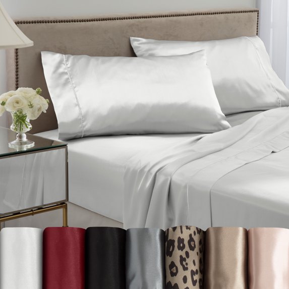 Martex Elegance 4-Piece Full Satin Sheet Set | Silky Smooth | Great for Hair & Skin | White