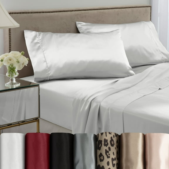 Seduction Satin Solid and Patterned Sheet Set Collection, Pearl, King Pillowcase