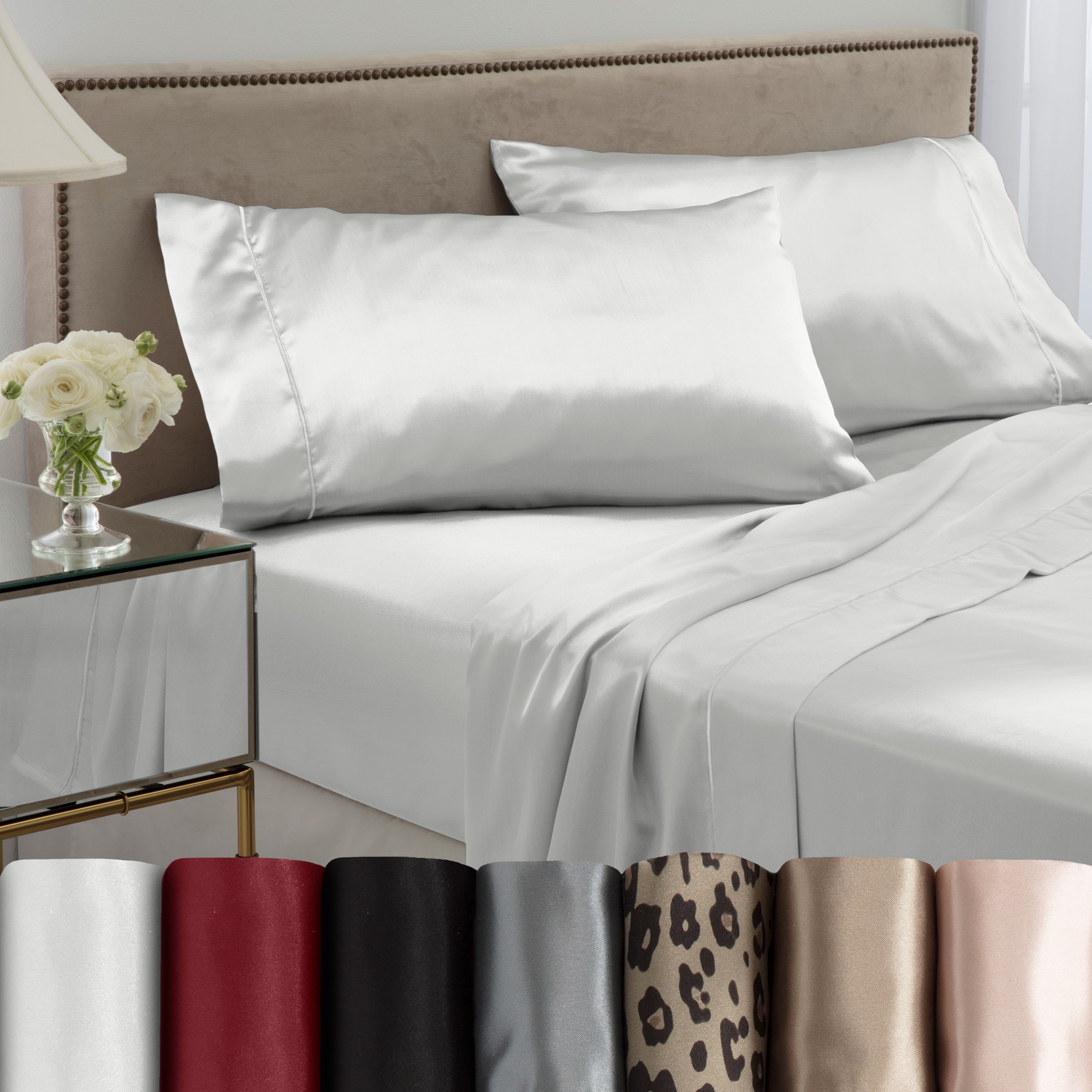 Martex Elegance 4-Piece King Satin Sheet Set | Silky Smooth | Great for Hair & Skin | White