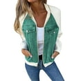 thumbnail image 1 of Seductiva 2025 Spring Jean Jackets for Women Shirts for Women Women's Long Sleeve Denim Jacket Stylish Casual Zipper Patch Women Work Color Block Denim Shirt Top Business Casual Work Tops Basic Tees, 1 of 5