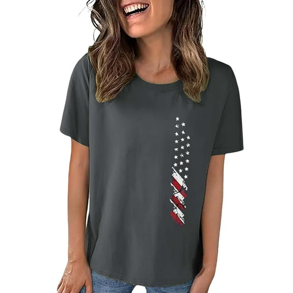 Seductiva Basic T Shirts for Women 4Th of July Oversized Shirt Women Casual Printing Short Sleeves Round Neck Loose T Shirt Blouse Tops Comfy Casual Vacation Workout Clothes Loose Fit T-shirt