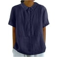 thumbnail image 1 of Seductiva Basic T Shirts for Women Linen Shirts for Women Short Sleeve Button Women Up Shirt Casual Collared V Neck Tops Shirts Blouses Trendy Summer Tops Comfy Casual Vacation Workout Clothes, 1 of 6