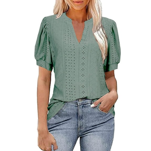 Seductiva Basic T Shirts for Women Summer Business Casual Blouses V Neck Short Sleeve Shirts Hollowomen Out Cute Lace Tops Comfy Casual Vacation Workout Clothes Casual Business Blouses