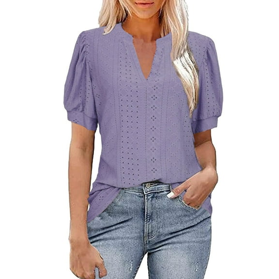 Seductiva Basic T Shirts for Women Summer Business Casual Blouses V Neck Short Sleeve Shirts Hollowomen Out Cute Lace Tops Comfy Casual Vacation Workout Clothes Summer Tops