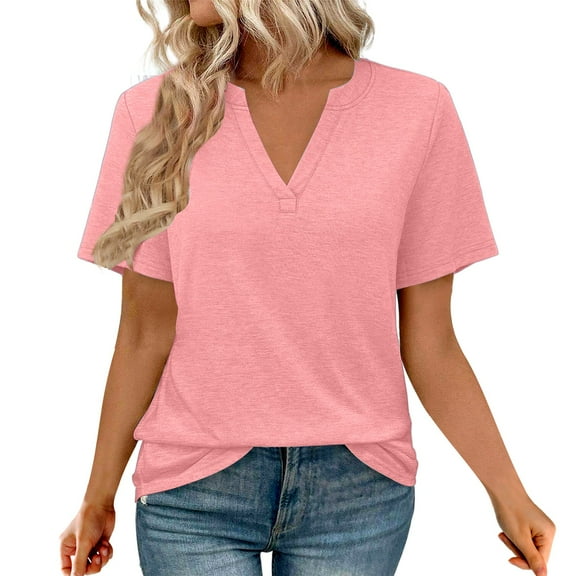 Seductiva Basic T Shirts for Women Tops Summer Short Sleeve V Neck Blouses Business Casual Loose Fit Tshirts Trendy Fashion Outfits Comfy Casual Vacation Workout Clothes Beach Vacation Clothes