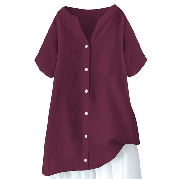 Seductiva Basic T Shirts for Women's Cotton Linen Shirts Solid 3/4 Sleeve Tunic Tops Oversized Tshirts Casual V Neck Blouses Comfy Casual Vacation Workout Clothes Casual Tops