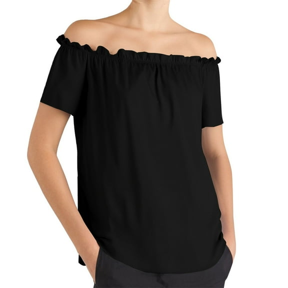 Seductiva Basic T Shirts for Women's off the Shoulder Ruffled Shirt one Line Shoulder Short Sleeve Top Comfy Casual Vacation Workout Clothes Loose Tees