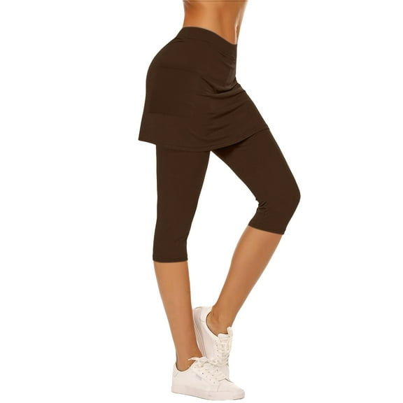 Seductiva Brown Sales Womens Yoga Sweatpants Skirted Leggings for Women Athletic Skorts Gym Tennis Yoga Legging High Waisted Leggings With Skirts Workout Comfy