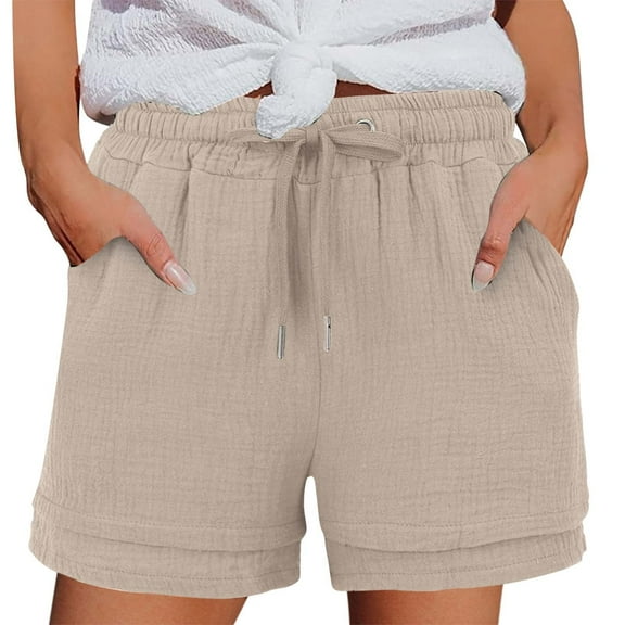 Seductiva Brown Summer Womens Casual Shorts Womens Drawstring Shorts Summer Elastic Waist Casual Lightweight with Pockets