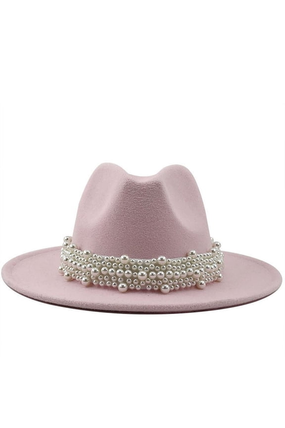 Seductiva Bucket Hats Women's British Style Fashion Elegant Jazz Hat Pearl Ring with Top Hat Big Brim Hat Ladies Woolen Hat