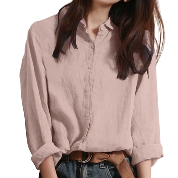 Seductiva Button Shirts for Women Women's Cotton Linen Loose Breathable Shirt Linen Loose Fit Plain Women Work Blouse Tops Beach Casual Women Shirts Business Casual Work Tops Casual Tops