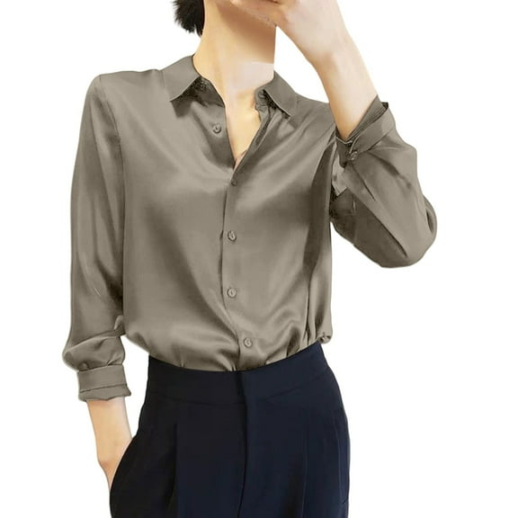 Seductiva Button Shirts for Women Summer Sun Casual Loose Button Women Shirts Long Sleeve Solid Color Shirts Tops Business Casual Work Tops Loose Fit Tees Blouses