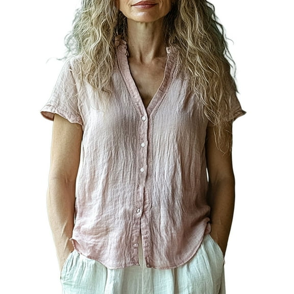 Seductiva Button Shirts for Women Women's Casual Short Sleeve Regular Cardigan Top Shirt Business Casual Work Tops Fashion Basic Tees