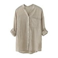 thumbnail image 1 of Seductiva Button Shirts for Women Women's Shirt Sun Loose Thin Three Quarter Sleeve Cotton and Linen Top Women Stand Collar Business Casual Work Tops Lightweight Soft, 1 of 5