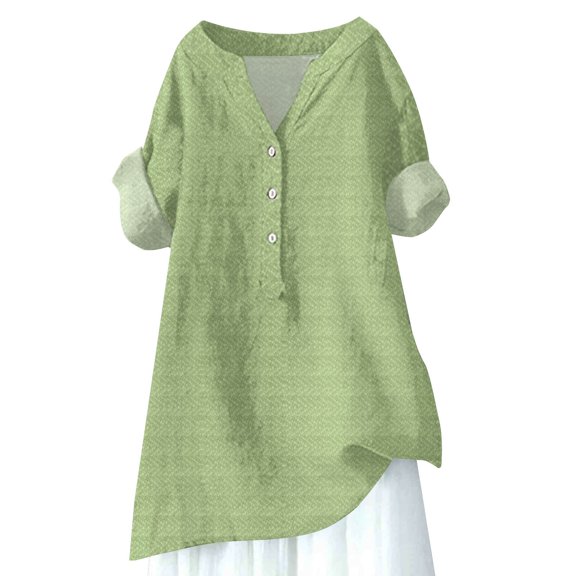 Seductiva Button Shirts for Women Women's Solid Color Simple Geometric Texture Semi Open Shirt Top Business Casual Work Tops Trendy Tunic Blouses