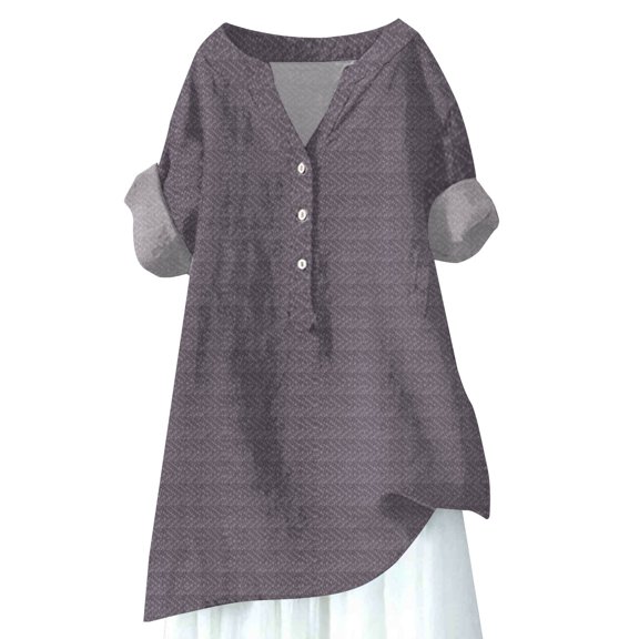 Seductiva Button Shirts for Women Women's Solid Color Simple Geometric Texture Semi Open Shirt Top Business Casual Work Tops Women Shirts Summer