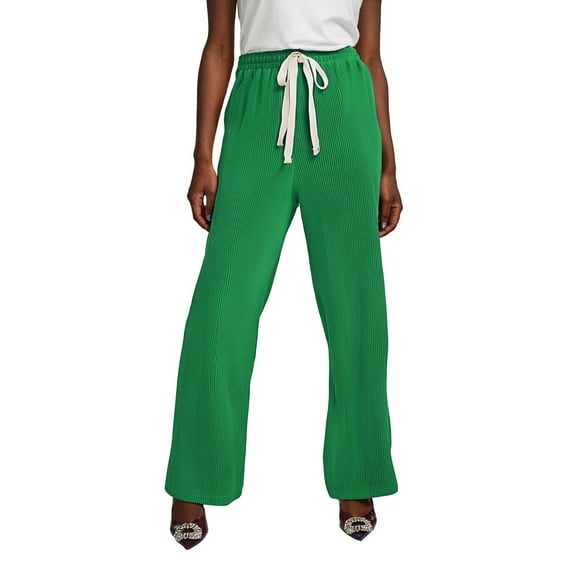 Seductiva Casual Pants for Women Loose High Waist Pressure Stripes Hundred Folds Wide Leg Pants for Women Down Drag Straight Leg Casual Pants Beach Pants Loose Fit