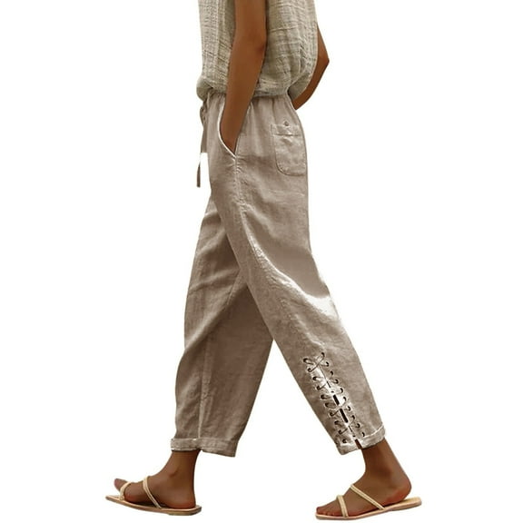 Seductiva Casual Pants for Women Women Suitable High Waist Pants Drawstring Capri Pants with Pockets Wide Leg Cropped Pants for Women Beach Pants Loose Fit