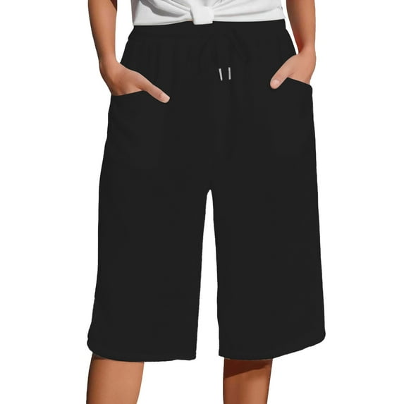 Seductiva Casual Pants for Women Women's Solid Color Cotton Linen Pants with Pockets Drawstring Loose Casual Five Quarter Pants Soft Leggings for Women 1PC