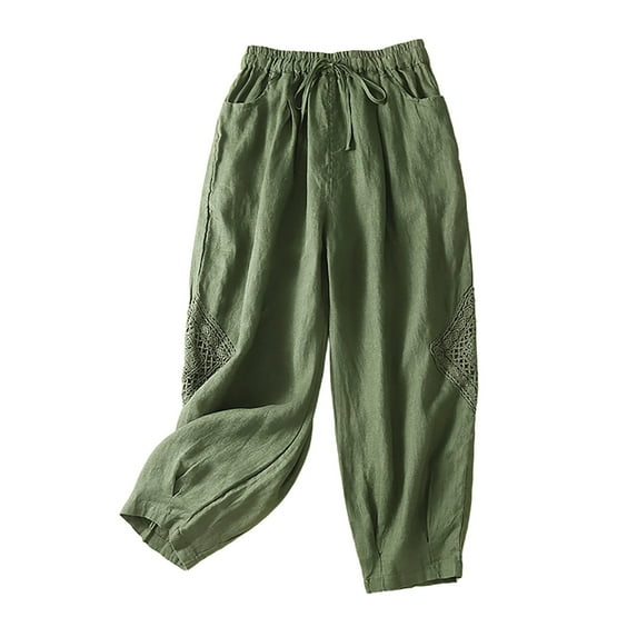 Seductiva Casual Pants for Women Women's Cotton and Linen Loose Harem Pants Casual Artistic Nine Quarter Pants Beach Pants Loose Fit