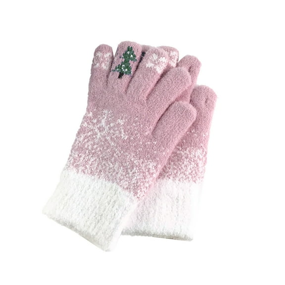 Seductiva Christmas Gloves For Winters Gloves Cute Lady Christmas Dew Finger Winter Festival Screen Thickened Warm Knit Plush Windproof Ride Pink