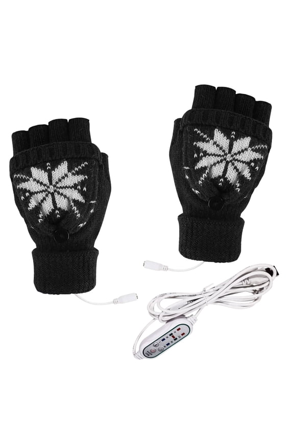 Seductiva Christmas Gloves For Men Unisex Christmas Print Knit Heated Gloves USB Connection Three Speed Timing Temperature Adjustment Indoor Work Winter Gloves Black
