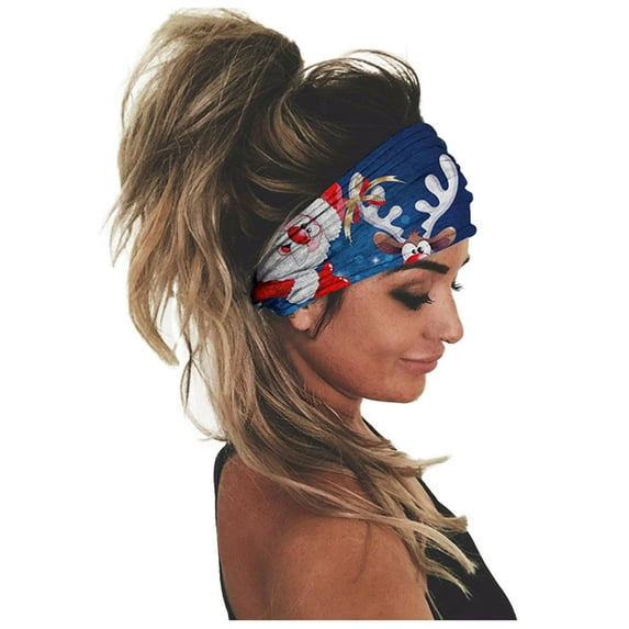 Seductiva Christmas Headband Women Print Headband Elastic Head Wrap Hair Band Bandana Headband Blue