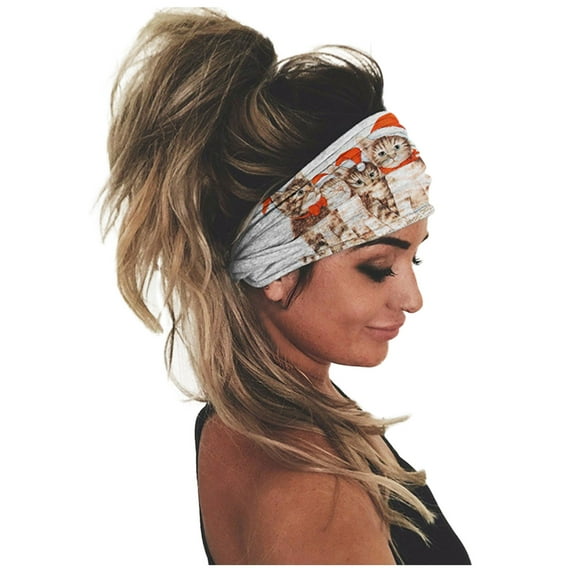 Seductiva Christmas Headbands for Women Women Print Headband Elastic Head Wrap Hair Band Bandana Headband Grey