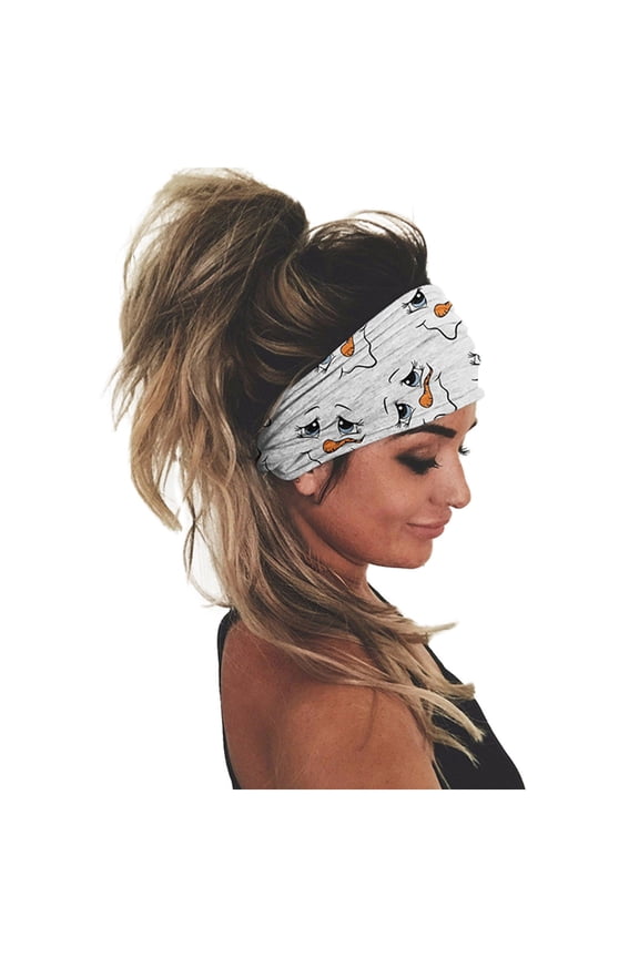 Seductiva Christmas Party Favors Women Print Headband Elastic Head Wrap Hair Band Bandana Headband White