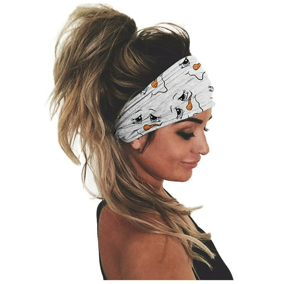 Seductiva Christmas Party Favors Women Print Headband Elastic Head Wrap Hair Band Bandana Headband White