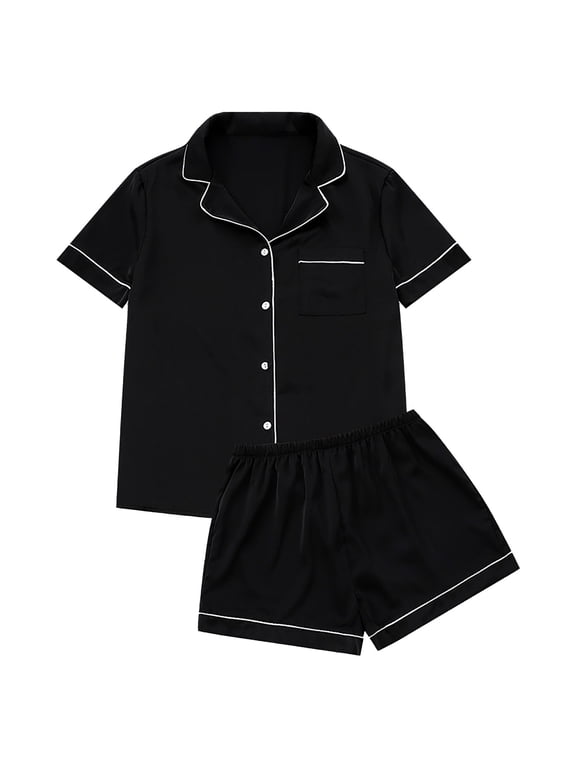 Seductiva 2 Piece Lounge Pjs Satin Silk Loungewear Sets Sleepwear Womens Set Button Down Pajamas Two Piece Women Suits Sets Two Piece Soft Sleepwear
