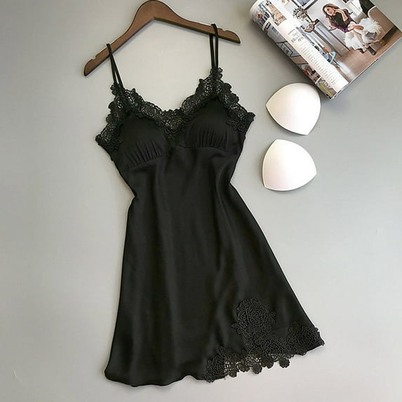 Seductiva Clothing Cotton Nightgowns for Women Sleeveless Women Sexy Lace Pad Lingerie Nightwear Underwear Robe Babydoll Sleepwear Dress Ultra-Soft Nightgown Sleep Dress