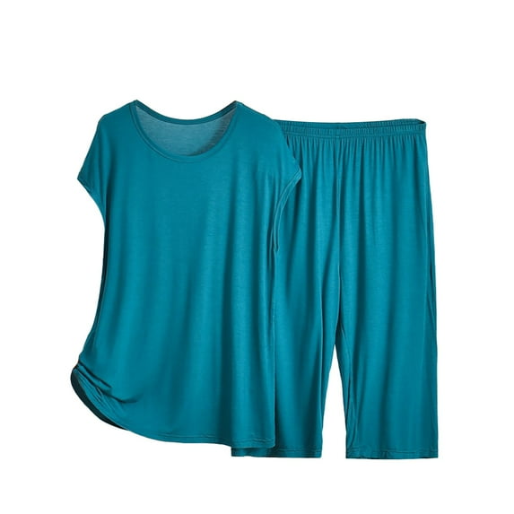 Seductiva Cotton Pajamas for Women Womens Capri Pajama Sets Summer Short Sleeve Top with Capri Pants Soft 2 Pajamas Two Piece Soft Sleepwear