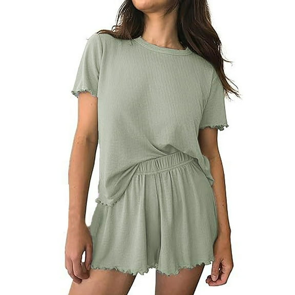Seductiva Cotton Pajamas for Women Womens Pajamas 2 Ribbed Knit Short Sleeve Sleepwear Set