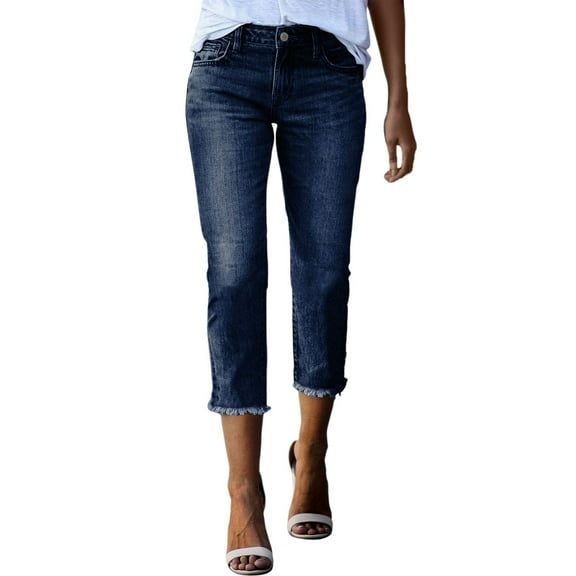 Seductiva Clearance Items Jeans for Women Women Capri Jeans Stretchy Straight Leg Denim Pants